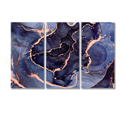 Luxury Abstract Blue Fluid Art Swirls Canvas Print-Canvas Print-CetArt-3 Panels-36x24 inches-CetArt