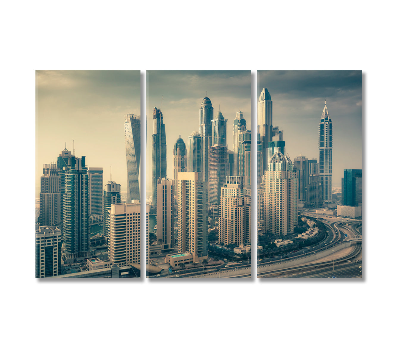 Skyline of Dubai Marina with Skyscrapers UAE Canvas Print-Canvas Print-CetArt-3 Panels-36x24 inches-CetArt