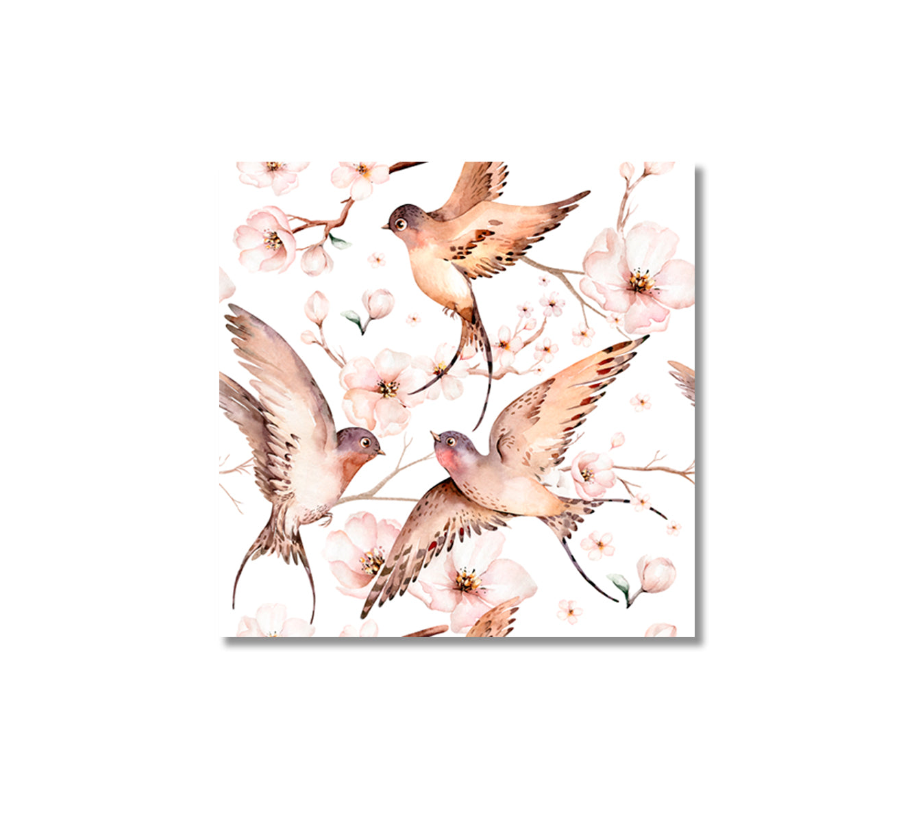 Watercolor Spring Flying Swallows Canvas Print-Canvas Print-CetArt-1 panel-12x12 inches-CetArt