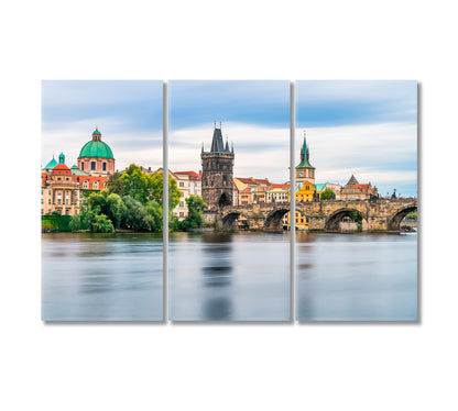 Charles Bridge Prague Czech Republic Canvas Print-Canvas Print-CetArt-3 Panels-36x24 inches-CetArt