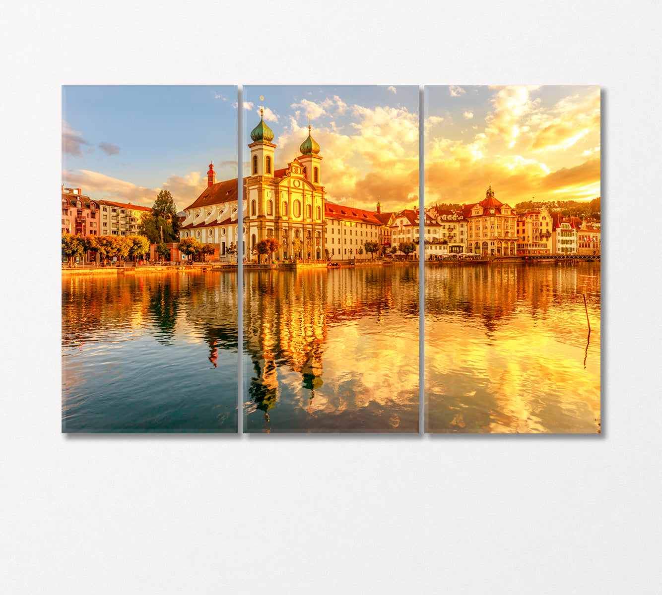 Sunset over the Cathedral of St Francis Xavier Switzerland Canvas Print-Canvas Print-CetArt-3 Panels-36x24 inches-CetArt