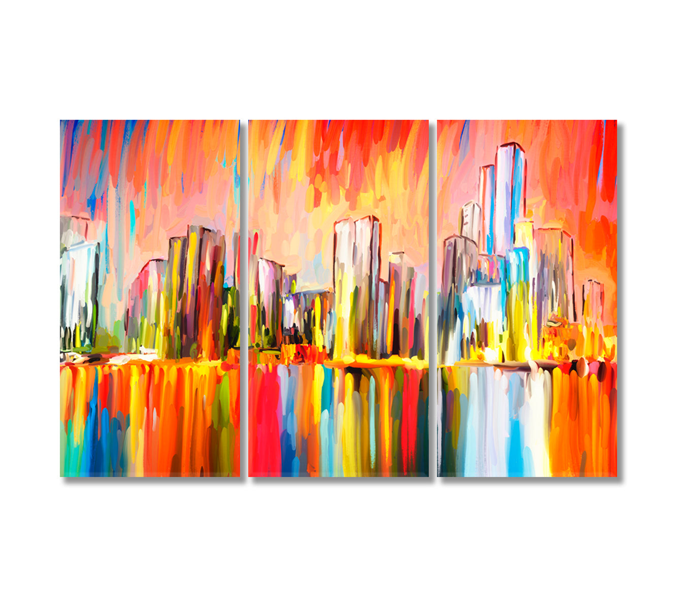 Abstract Colorful City Reflected in Water Canvas Print-Canvas Print-CetArt-3 Panels-36x24 inches-CetArt