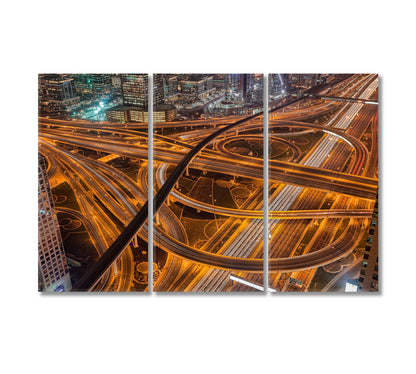 Dubai Night Highway Canvas Print-Canvas Print-CetArt-3 Panels-36x24 inches-CetArt
