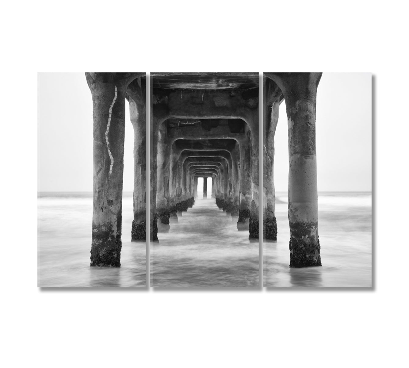 Under the Manhattan Beach Pier in Black and White California Canvas Print-Canvas Print-CetArt-3 Panels-36x24 inches-CetArt