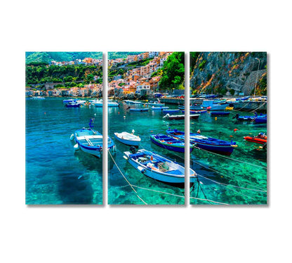 Calabria Scilla Town with Fishing Boats Italy Canvas Print-Canvas Print-CetArt-3 Panels-36x24 inches-CetArt