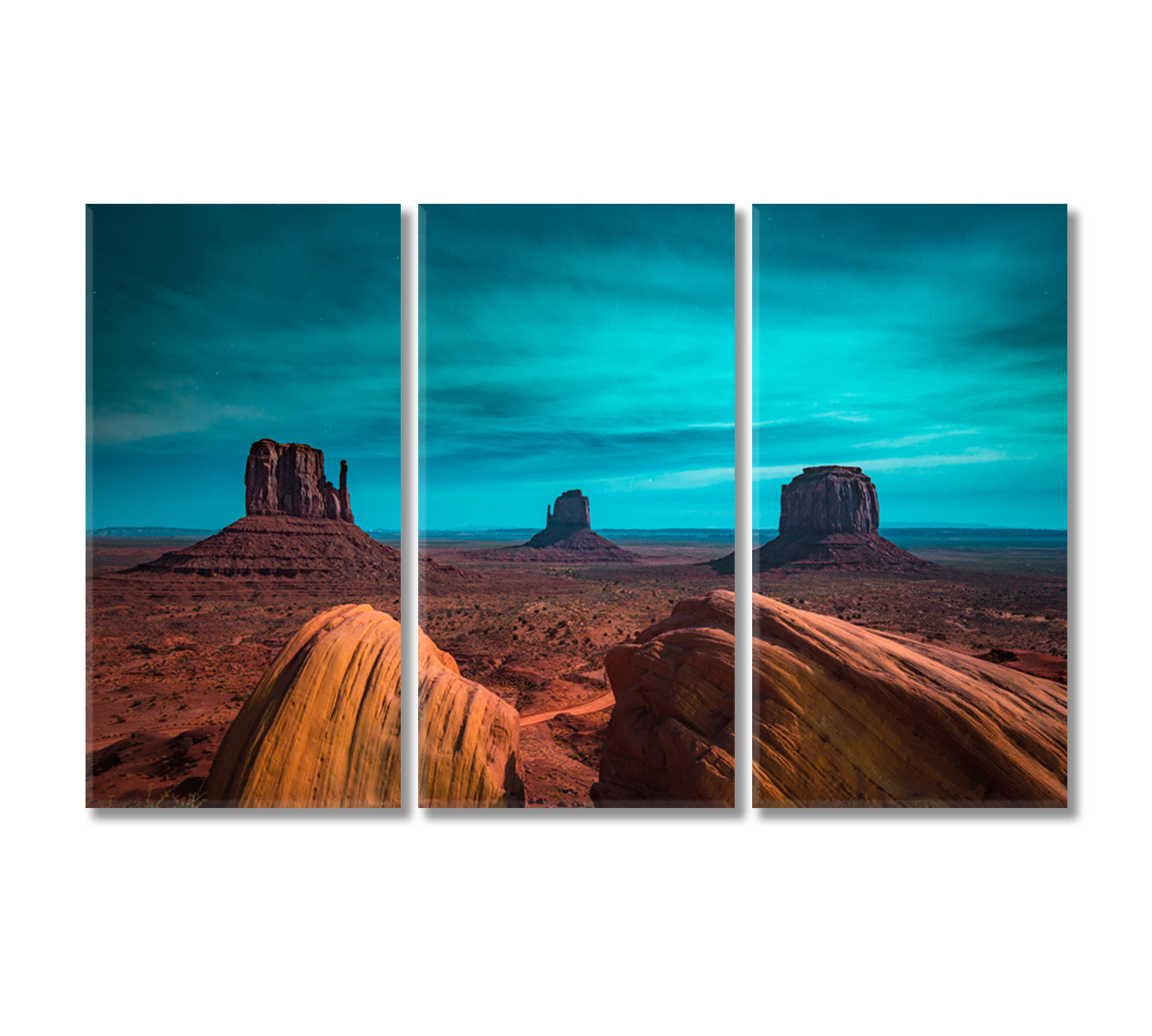 Scenic Monument Valley with Mittens and Merrick Butte Arizona USA Canvas Print-Canvas Print-CetArt-3 Panels-36x24 inches-CetArt