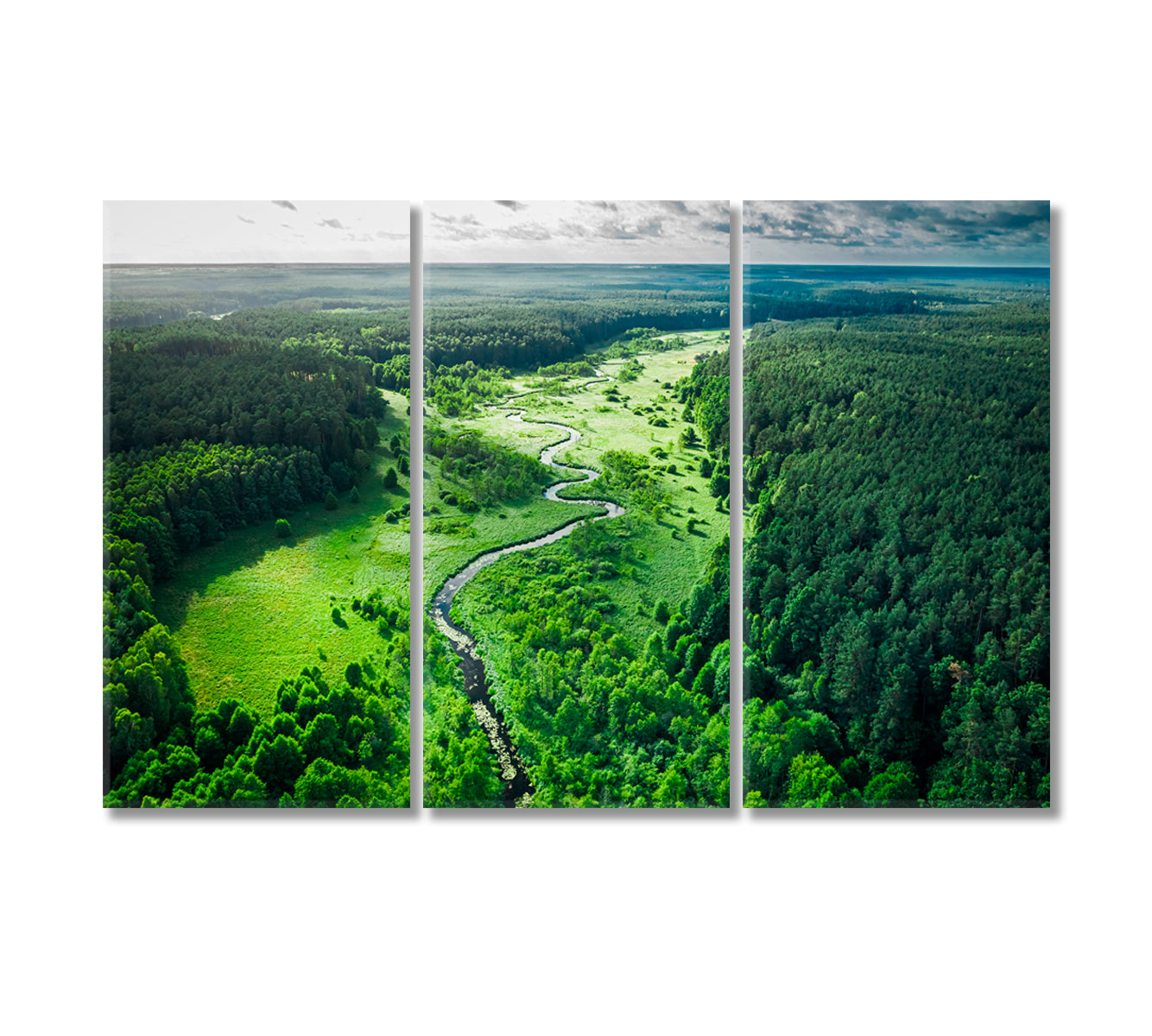 Curvy River and Green Forest Poland Canvas Print-Canvas Print-CetArt-3 Panels-36x24 inches-CetArt