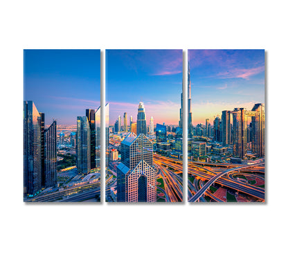 Dubai Amazing City Skyline at Sunset United Arab Emirates Canvas Print-Canvas Print-CetArt-3 Panels-36x24 inches-CetArt
