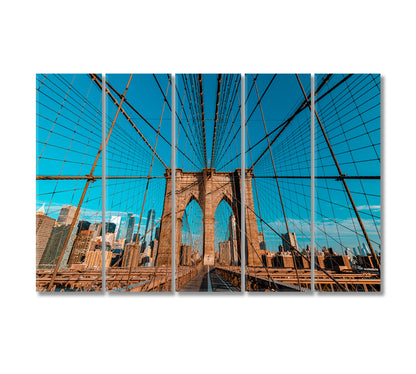 Brooklyn Bridge on Sunny Day Manhattan New York Canvas Print-Canvas Print-CetArt-5 Panels-36x24 inches-CetArt