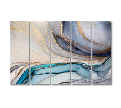 Beautiful Abstract Blue and Grey Liquid Flow Shapes Canvas Print-Canvas Print-CetArt-5 Panels-36x24 inches-CetArt