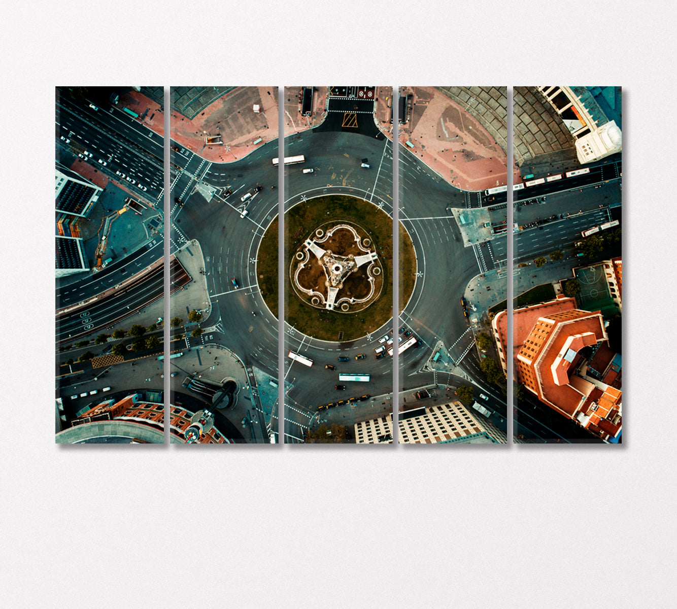 Monumental Fountain Aerial View in Placa Espanya in Barcelona Canvas Print-Canvas Print-CetArt-5 Panels-36x24 inches-CetArt