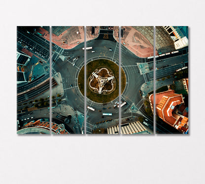 Monumental Fountain Aerial View in Placa Espanya in Barcelona Canvas Print-Canvas Print-CetArt-5 Panels-36x24 inches-CetArt