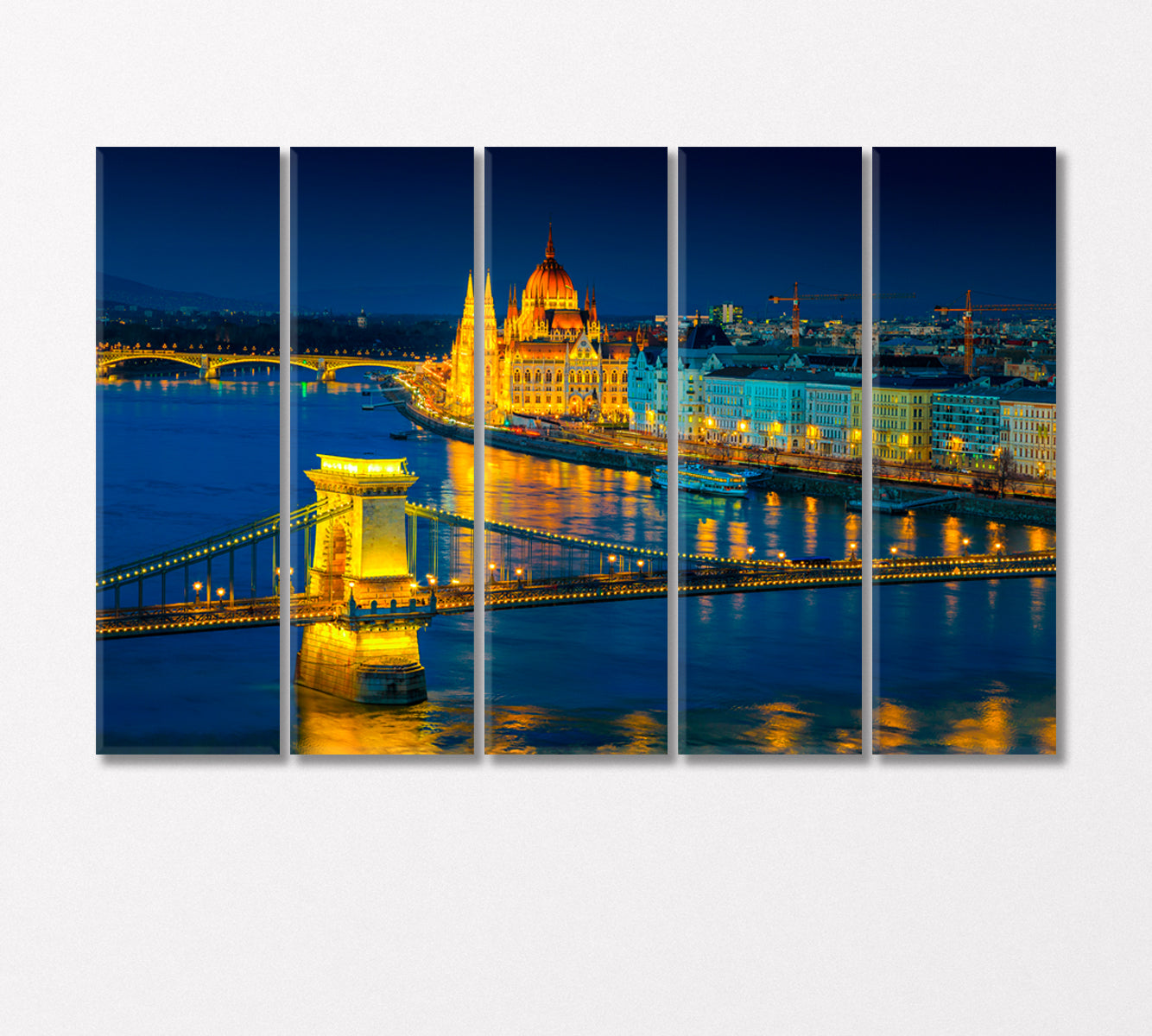 Chain Bridge and Hungarian Parliament Building in Budapest Canvas Print-Canvas Print-CetArt-5 Panels-36x24 inches-CetArt