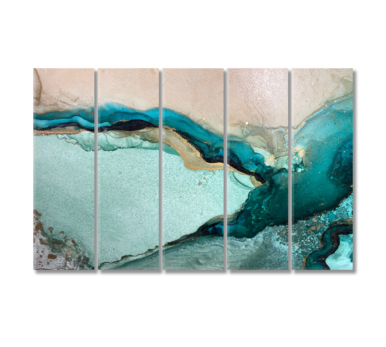 Abstract Trendy Fluid Green Marble Waves Canvas Print-Canvas Print-CetArt-5 Panels-36x24 inches-CetArt