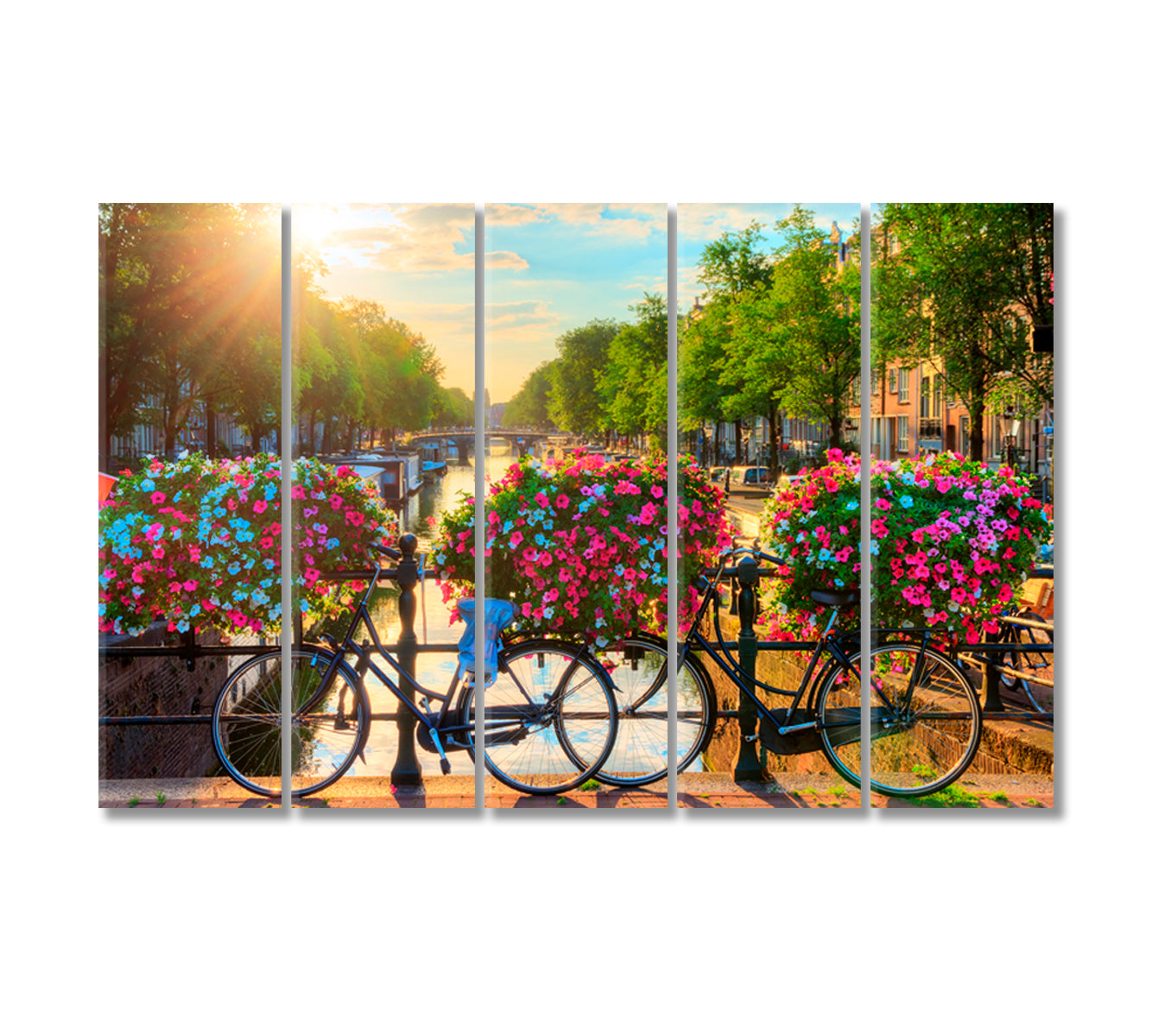 Bikes on Bridge of Amsterdam UNESCO World Heritage Canals Canvas Print-Canvas Print-CetArt-5 Panels-36x24 inches-CetArt