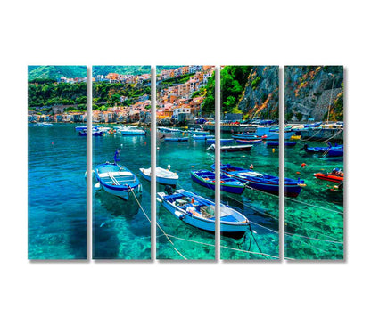 Calabria Scilla Town with Fishing Boats Italy Canvas Print-Canvas Print-CetArt-5 Panels-36x24 inches-CetArt