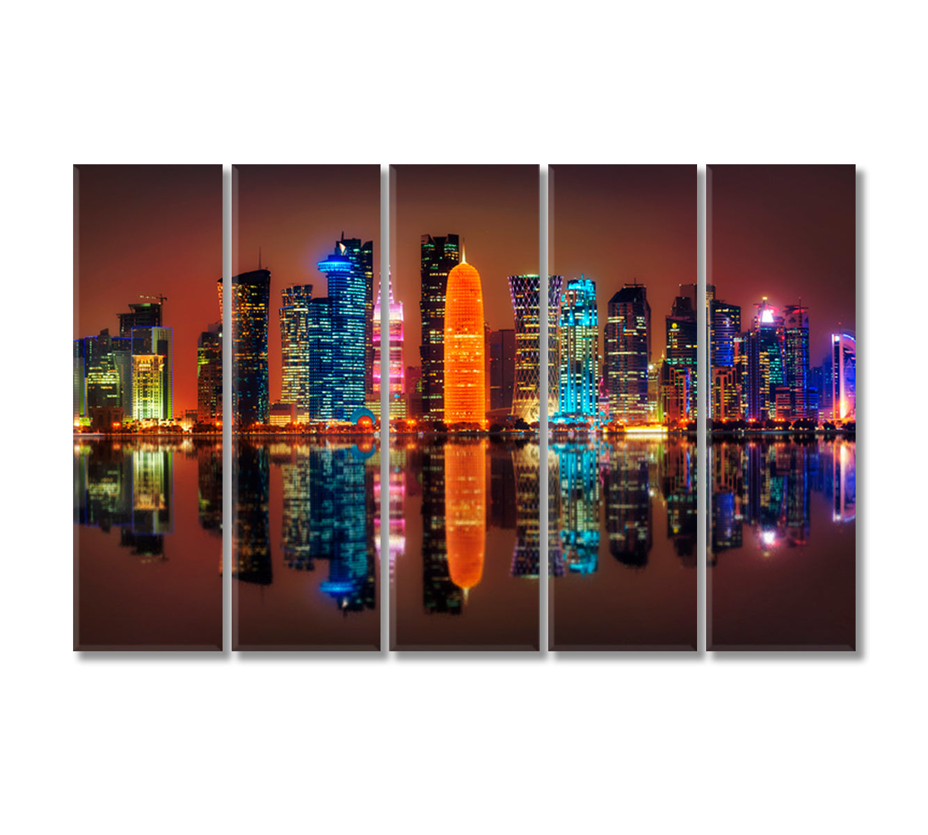 Doha Skyline at Night Qatar Canvas Print-Canvas Print-CetArt-5 Panels-36x24 inches-CetArt