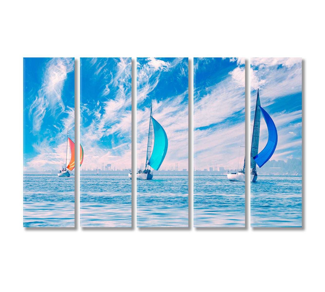 Sailing Yachts Sail under Beautiful Sky Canvas Print-Canvas Print-CetArt-5 Panels-36x24 inches-CetArt