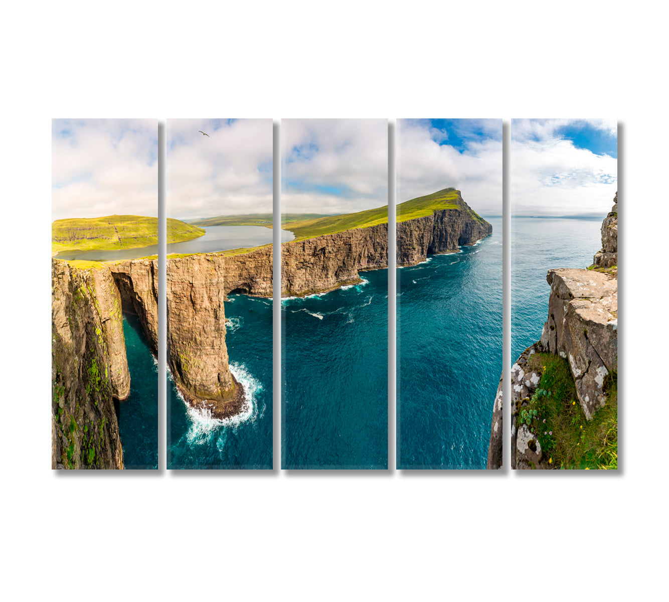 Leitisvatn Or Sorvagsvatn Lake Over the Ocean Faroe Islands Canvas Print-Canvas Print-CetArt-5 Panels-36x24 inches-CetArt