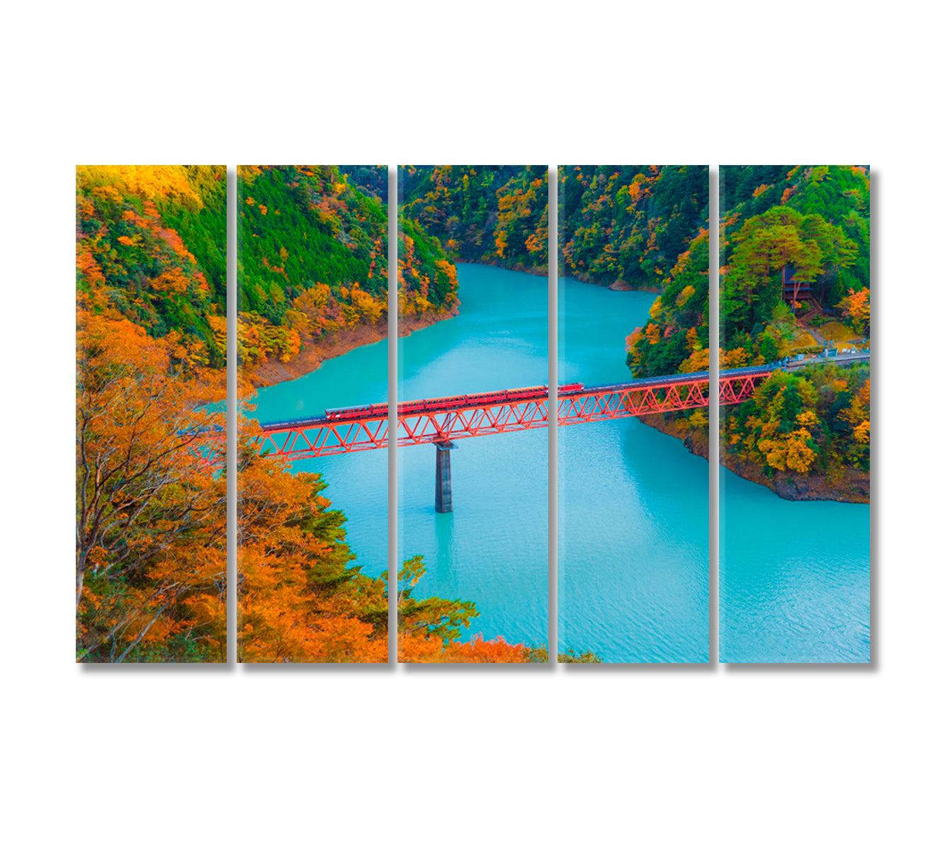 Steam Train Crossing Oigawa Railroad Shizuoka Japan Canvas Print-Canvas Print-CetArt-5 Panels-36x24 inches-CetArt