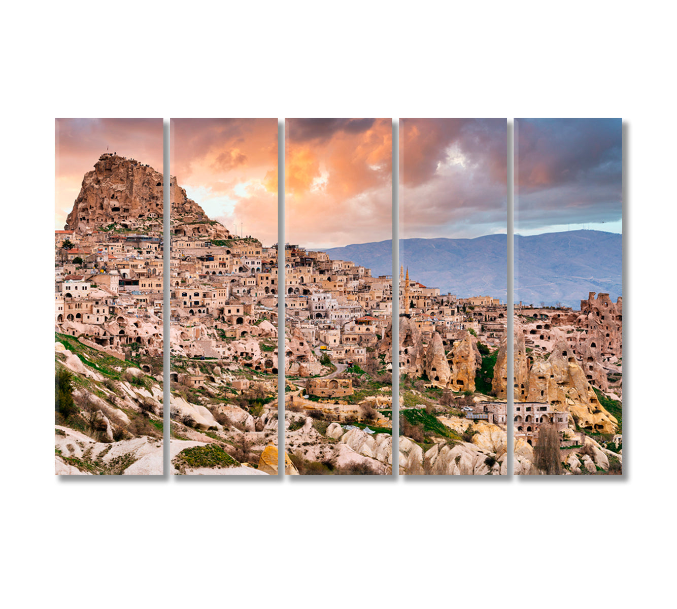 Uchisar Castle and Town Cappadocia Turkey Canvas Print-Canvas Print-CetArt-5 Panels-36x24 inches-CetArt