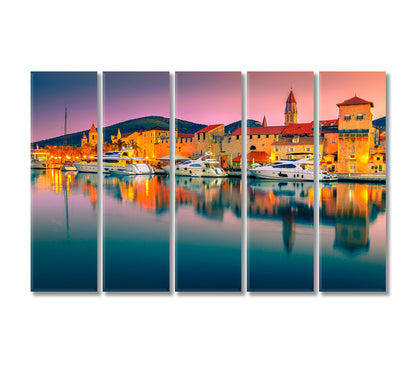 Medieval Old Town Trogir with Harbor and Luxury Yachts Croatia Canvas Print-Canvas Print-CetArt-5 Panels-36x24 inches-CetArt