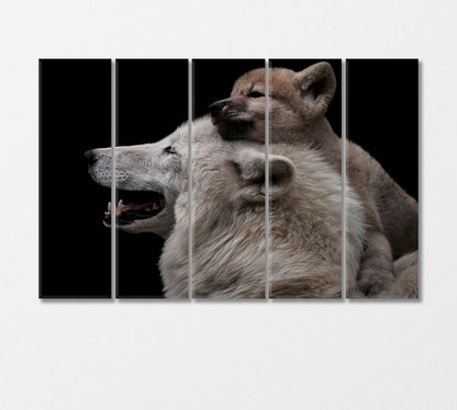 Arctic She-Wolf with Cub Canvas Print-Canvas Print-CetArt-5 Panels-36x24 inches-CetArt