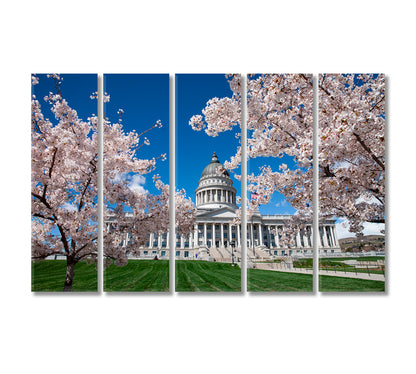 Utah State Capitol Building in Salt Lake with Cherry Blossom Canvas Print-Canvas Print-CetArt-5 Panels-36x24 inches-CetArt
