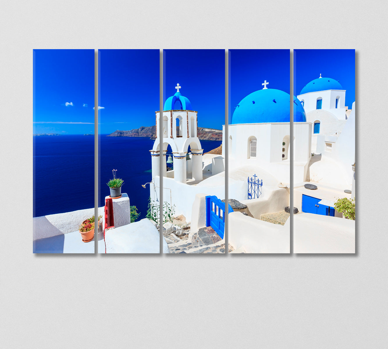Churches with Blue Roofs Santorini Greece Canvas Print-Canvas Print-CetArt-5 Panels-36x24 inches-CetArt