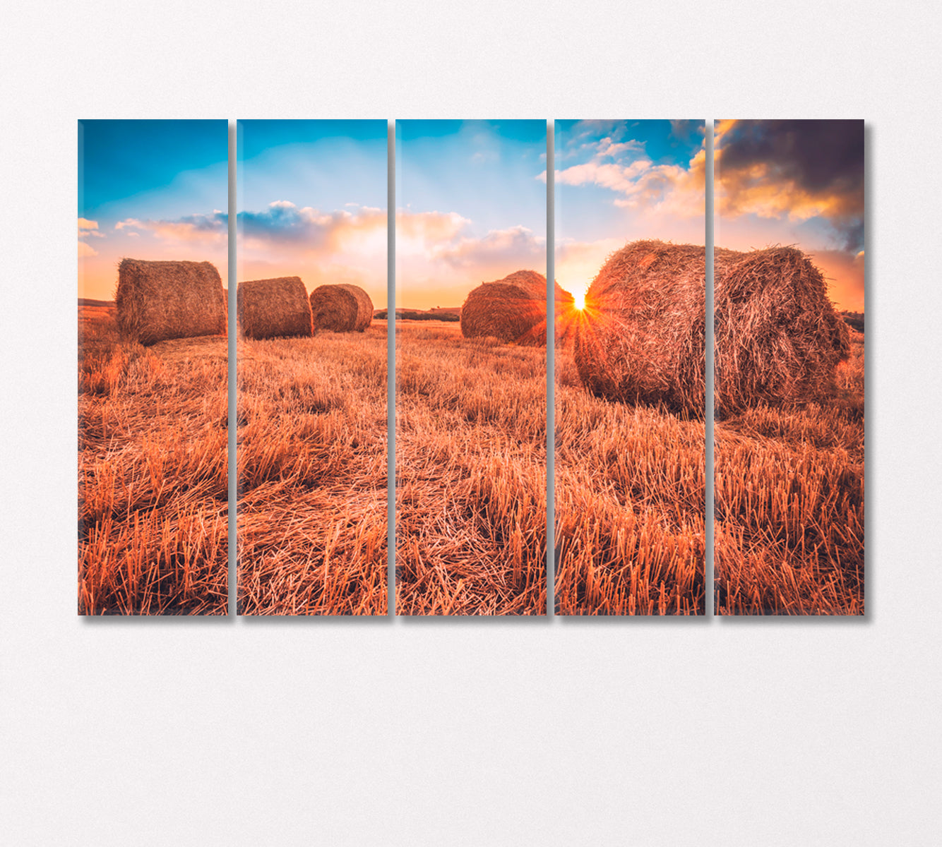 Hay Bales in Field Canvas Print-Canvas Print-CetArt-5 Panels-36x24 inches-CetArt