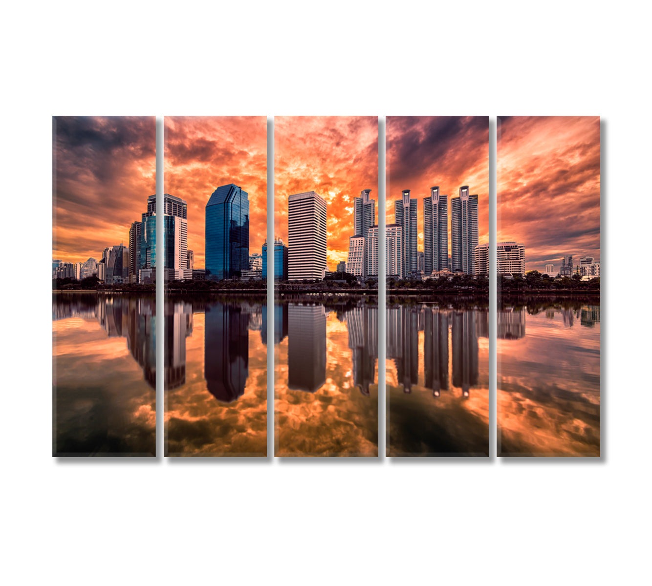 Morning Bangkok Skyline Thailand Canvas Print-Canvas Print-CetArt-5 Panels-36x24 inches-CetArt
