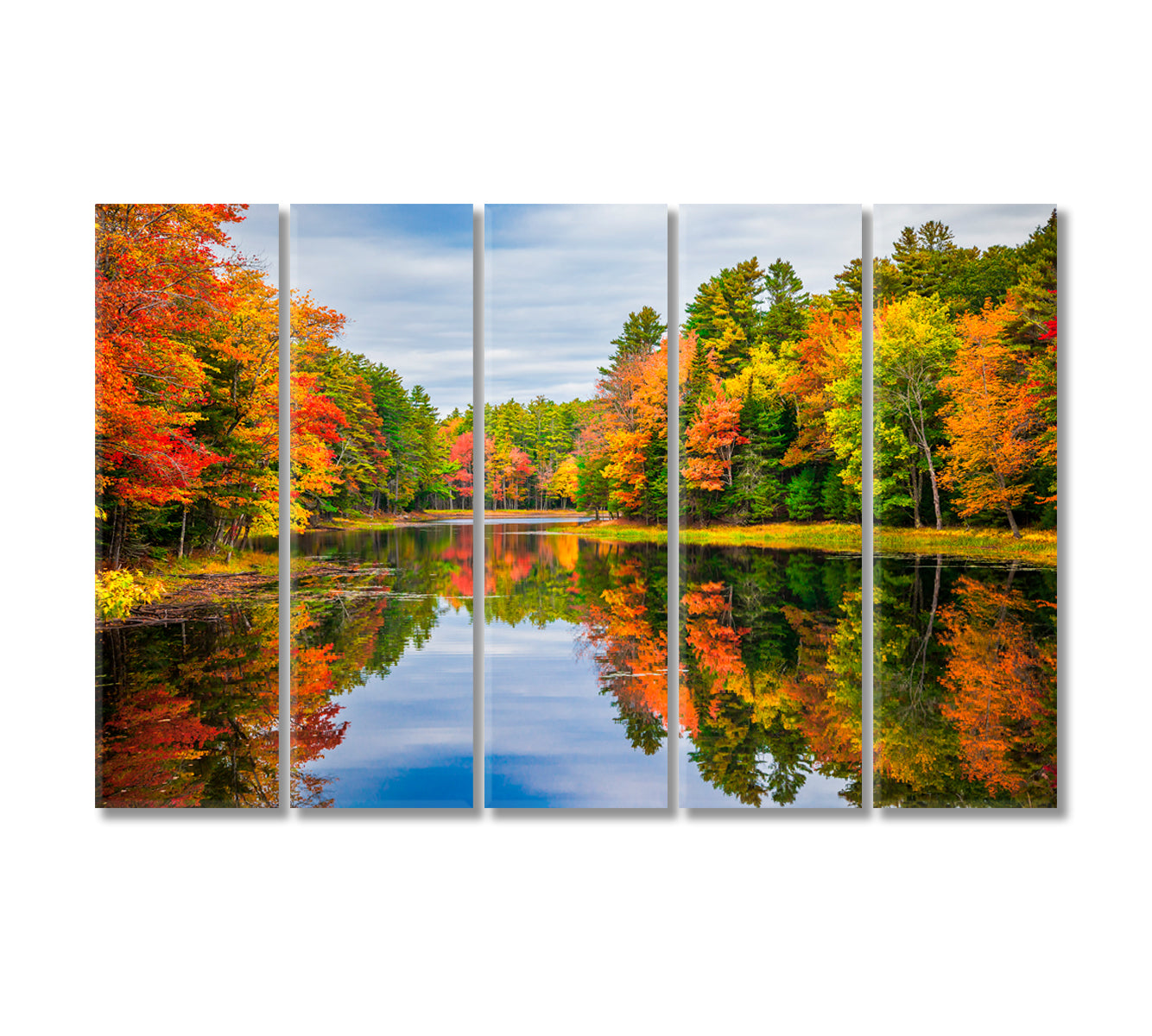 Colorful Autumn Trees Reflections in Calm Pond Canvas Print-Canvas Print-CetArt-5 Panels-36x24 inches-CetArt