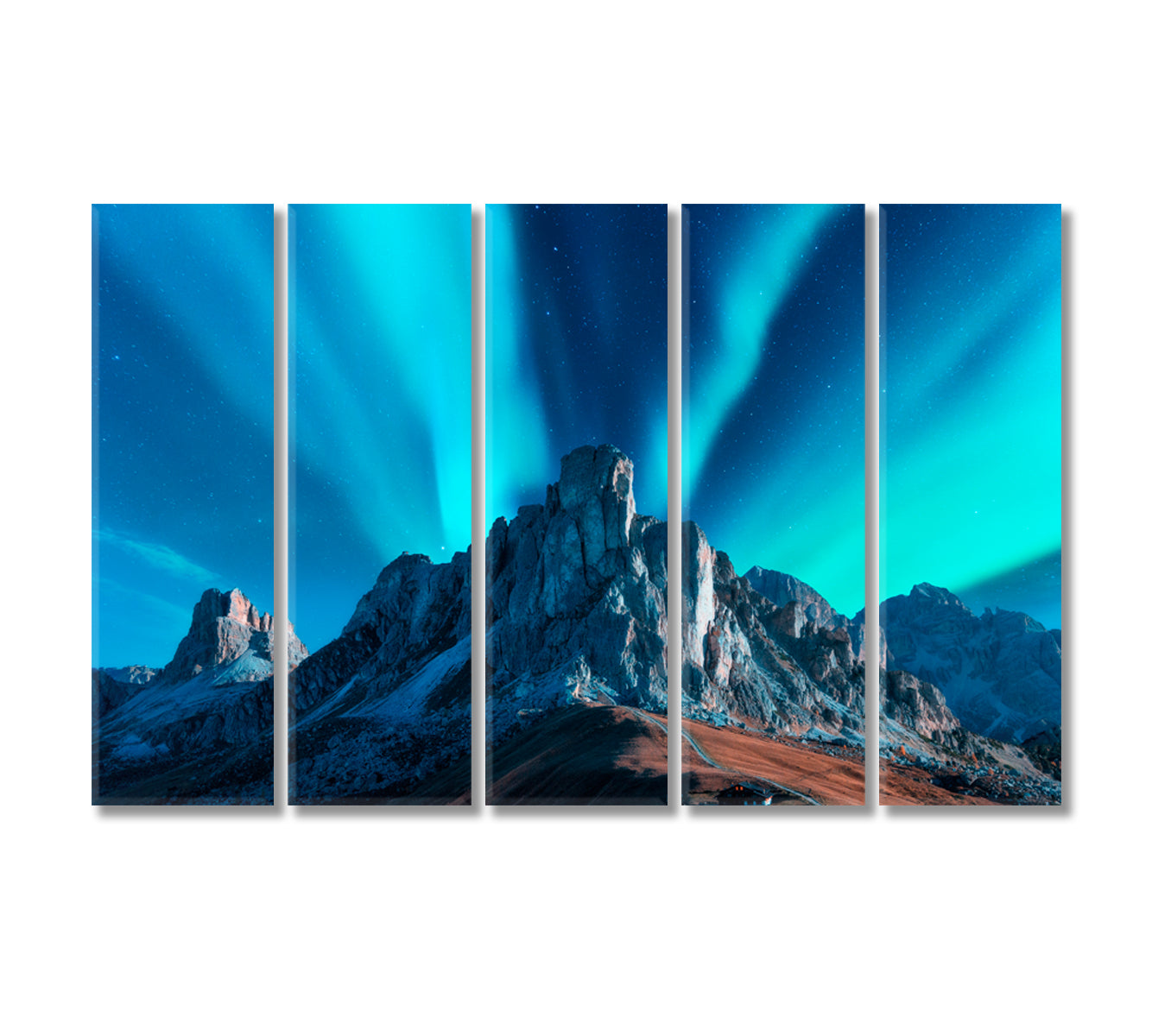 Beautiful Landscape with Northern Lights Aurora Borealis Canvas Print-Canvas Print-CetArt-5 Panels-36x24 inches-CetArt