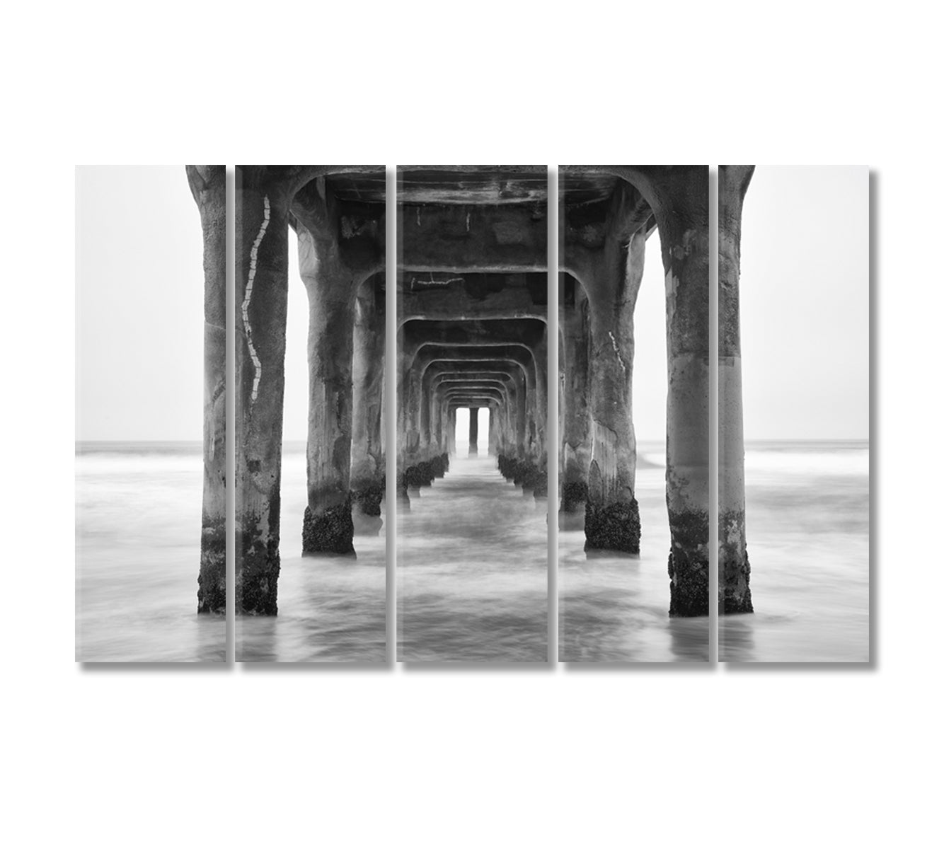 Under the Manhattan Beach Pier in Black and White California Canvas Print-Canvas Print-CetArt-5 Panels-36x24 inches-CetArt