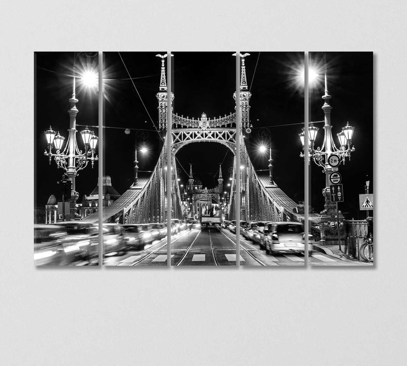 Liberty Bridge at Night Budapest Hungary Canvas Print-Canvas Print-CetArt-5 Panels-36x24 inches-CetArt