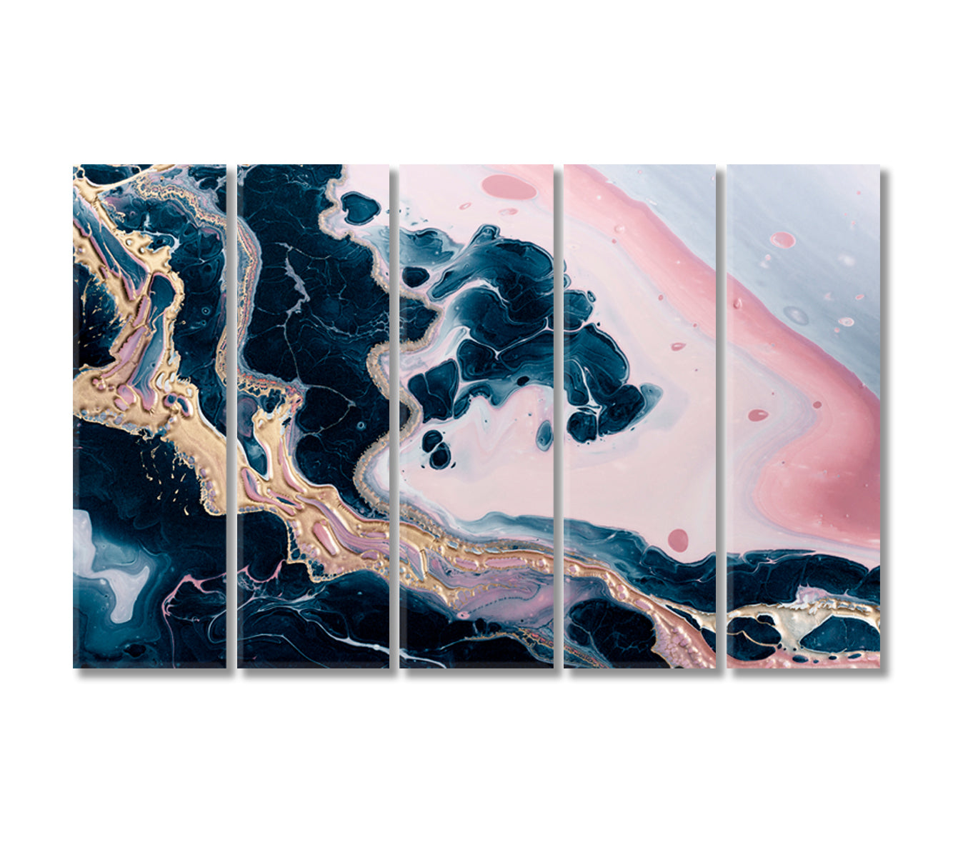 Beautiful Blue and Pink Marble Waves and Swirls Canvas Print-Canvas Print-CetArt-5 Panels-36x24 inches-CetArt
