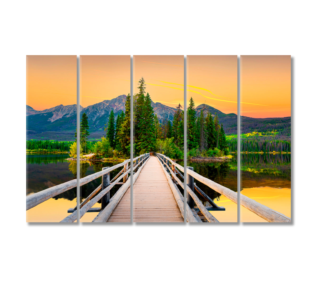 Pyramid Lake in Jasper National Park Alberta Canada Canvas Print-Canvas Print-CetArt-5 Panels-36x24 inches-CetArt