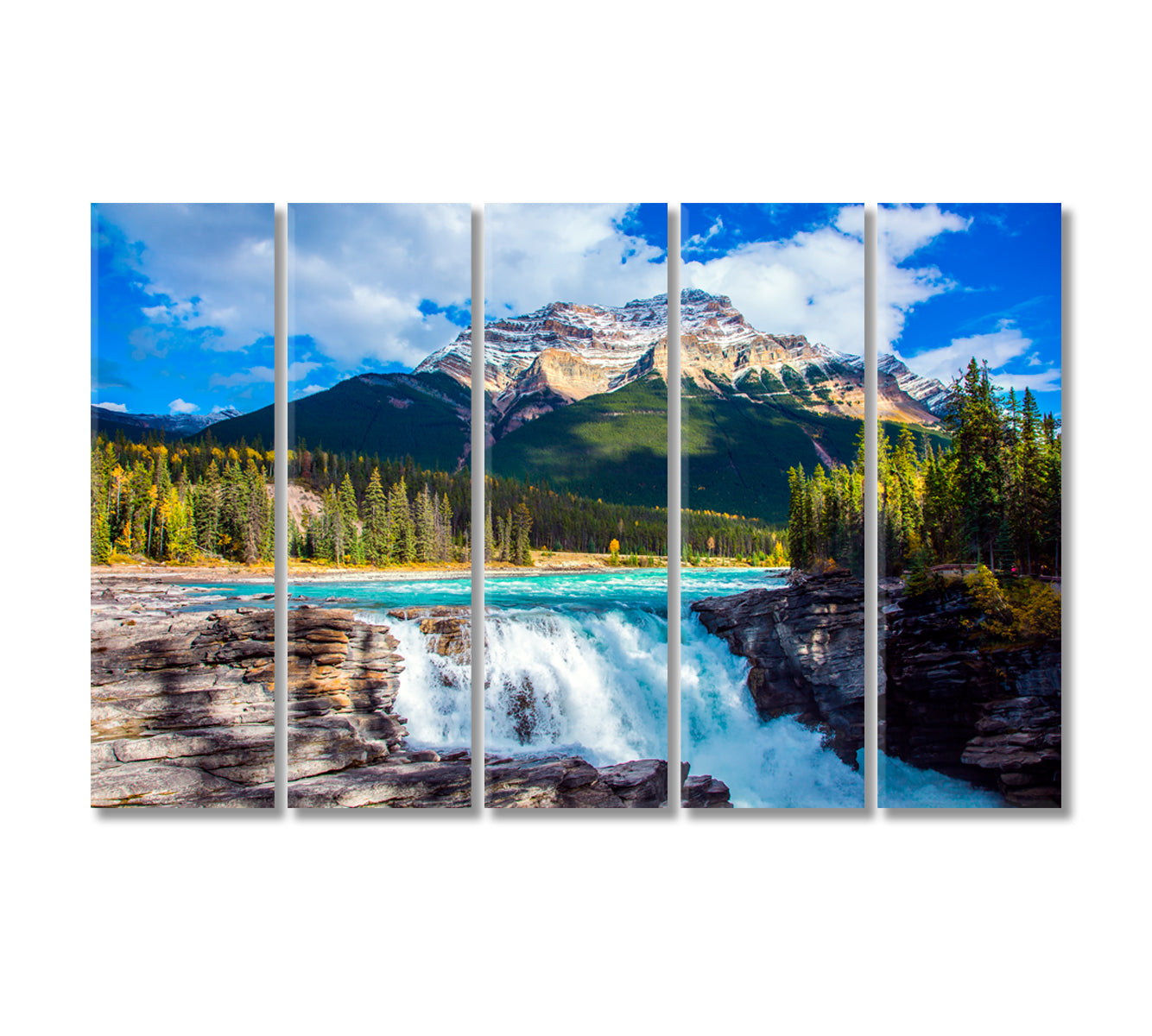 Athabasca Falls with Forest and Rocky Mountains Jasper National Park Canada Canvas Print-Canvas Print-CetArt-5 Panels-36x24 inches-CetArt