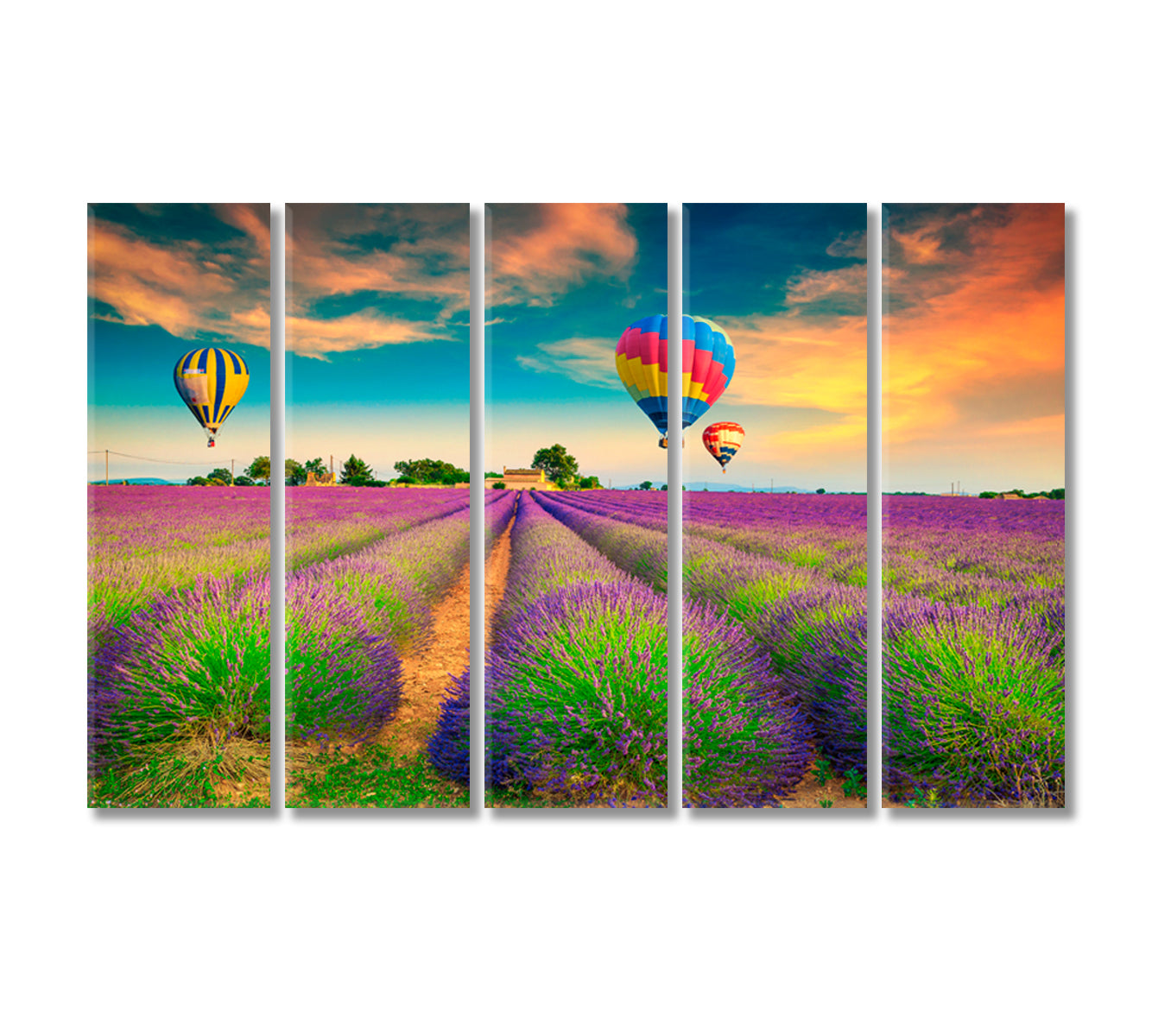 Colorful Hot Air Balloons over Lavender Fields Provence France Canvas Print-Canvas Print-CetArt-5 Panels-36x24 inches-CetArt