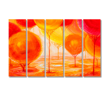 Abstract Bright Orange Trees Canvas Print-Canvas Print-CetArt-5 Panels-36x24 inches-CetArt