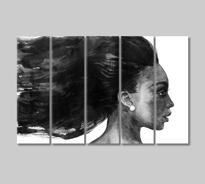 Beautiful African Woman in Black and White Canvas Print-Canvas Print-CetArt-5 Panels-36x24 inches-CetArt