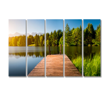 Wooden Pier in Lake Alps Mountain Landscape Canvas Print-Canvas Print-CetArt-5 Panels-36x24 inches-CetArt