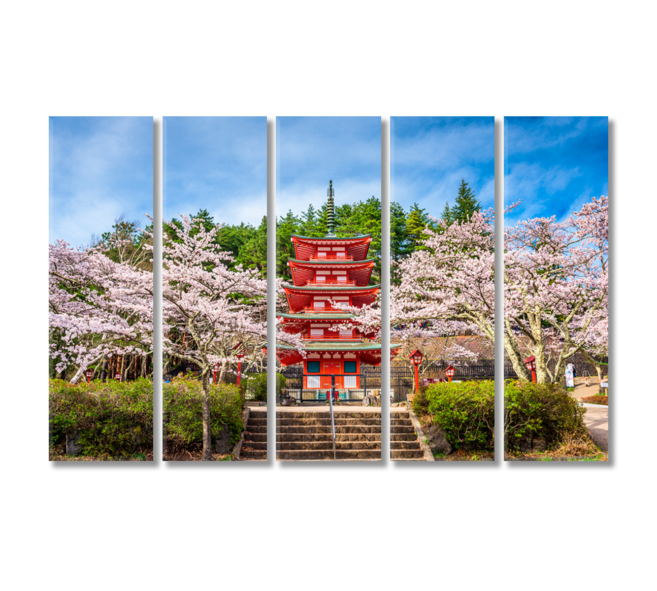 Chureito Pagoda in Arakurayama Sengen Park Japan Canvas Print-Canvas Print-CetArt-5 Panels-36x24 inches-CetArt