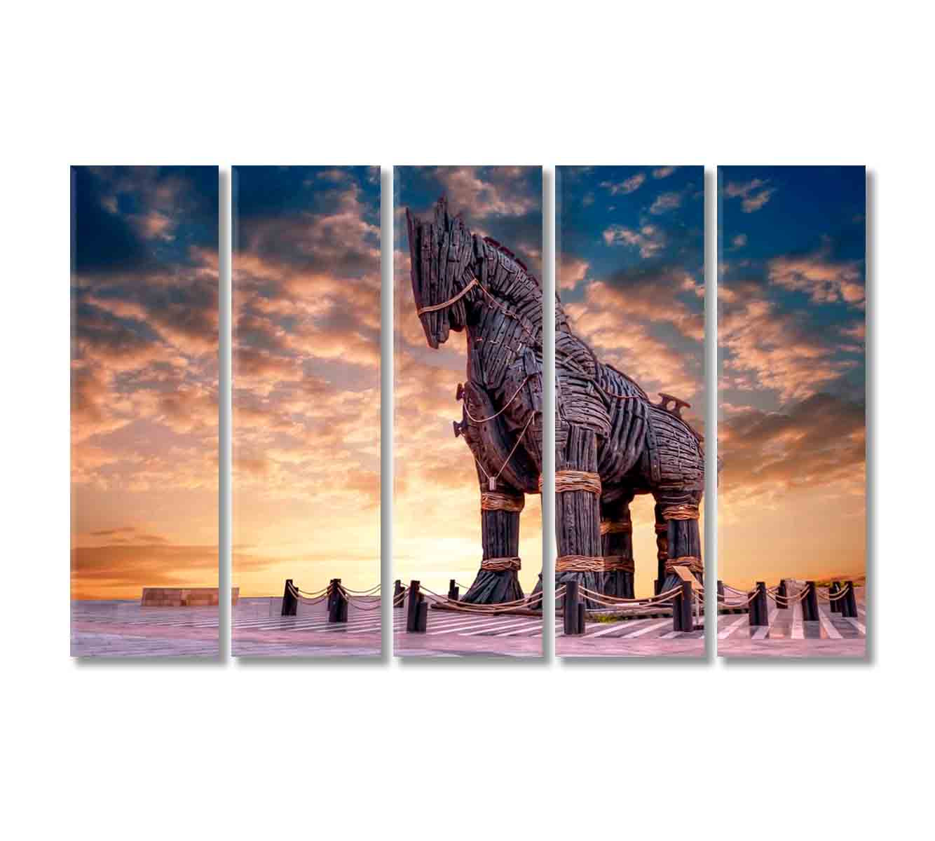 Wooden Horse in Canakkale Turkey Canvas Print-Canvas Print-CetArt-5 Panels-36x24 inches-CetArt