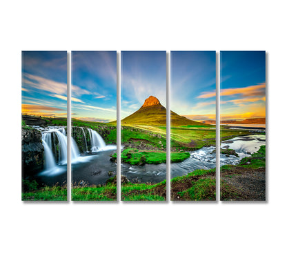 Famous Kirkjufellsfoss Waterfall with Kirkjufell Mountain Iceland Canvas Print-Canvas Print-CetArt-5 Panels-36x24 inches-CetArt