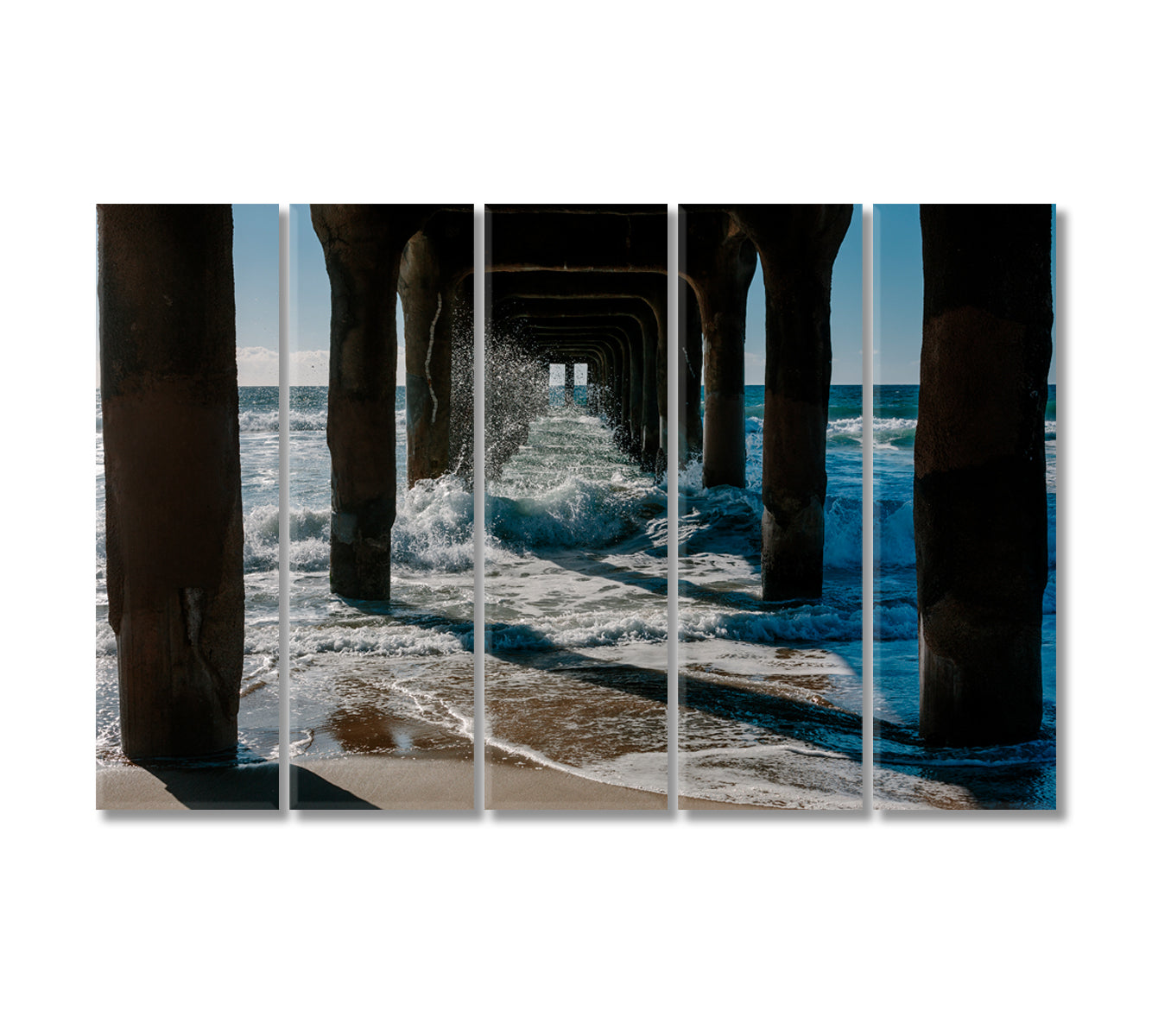 Crashing Waves Under Manhattan Beach Pier Canvas Print-Canvas Print-CetArt-5 Panels-36x24 inches-CetArt