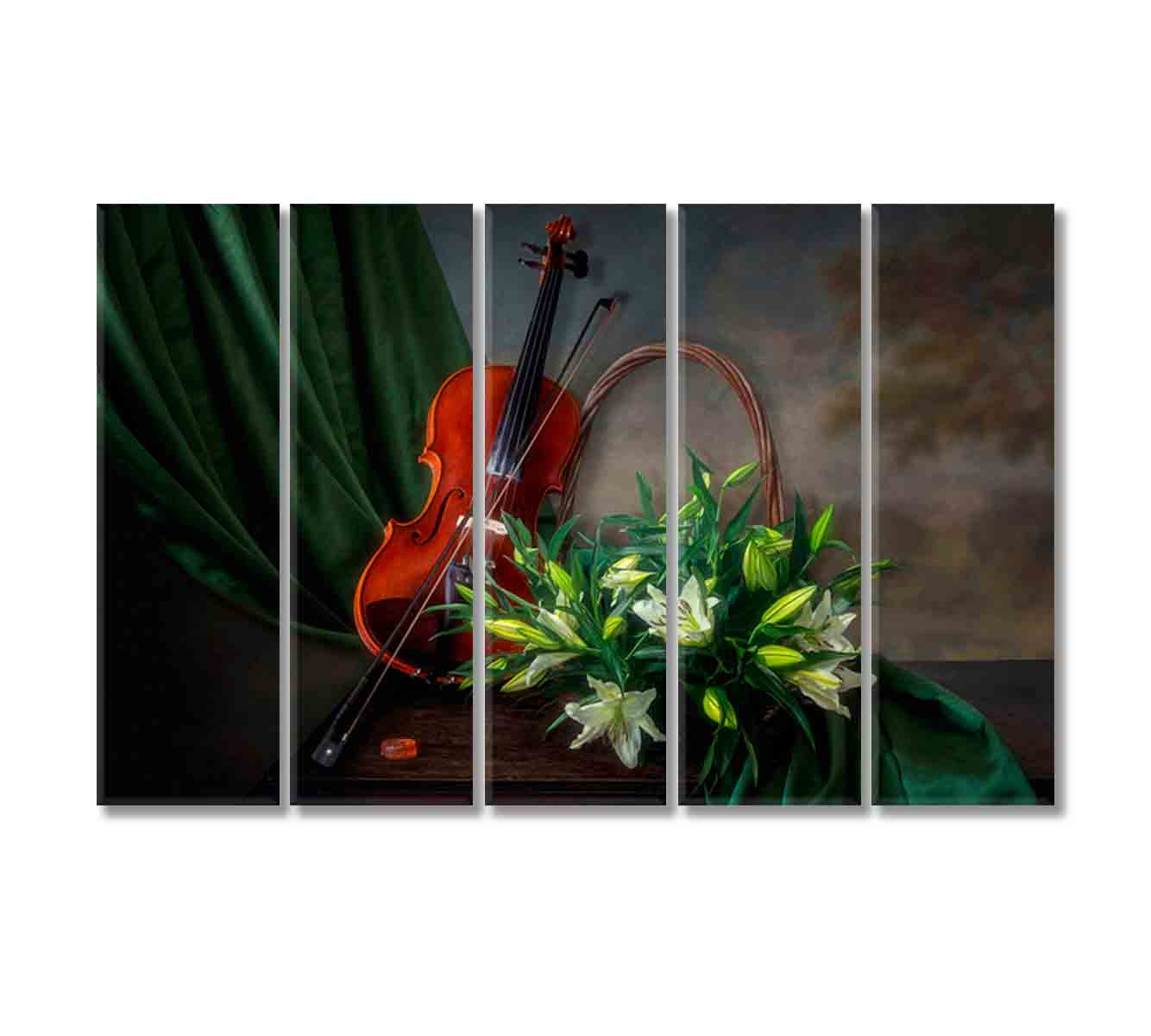 Still Life Violin and White Lily Canvas Print-Canvas Print-CetArt-5 Panels-36x24 inches-CetArt