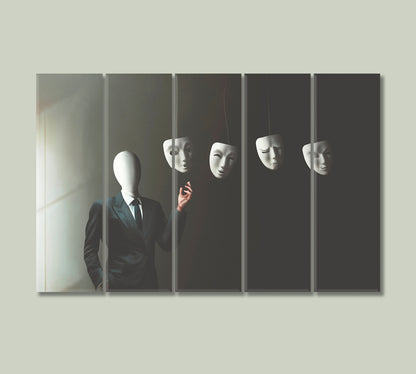 Man without Face Chooses Different Masks Canvas Print-Canvas Print-CetArt-5 Panels-36x24 inches-CetArt