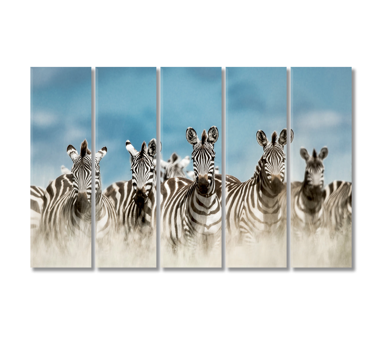 Zebra Herd in Savannah Serengeti Africa Canvas Print-Canvas Print-CetArt-5 Panels-36x24 inches-CetArt