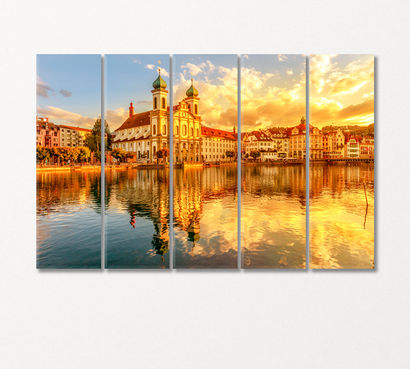 Sunset over the Cathedral of St Francis Xavier Switzerland Canvas Print-Canvas Print-CetArt-5 Panels-36x24 inches-CetArt